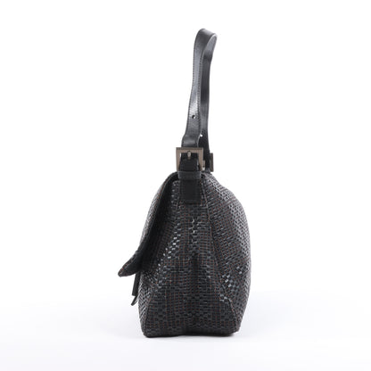 FENDI Zucchino Mamma Baguette Leder Umhängetasche in Schwarz 8BR001