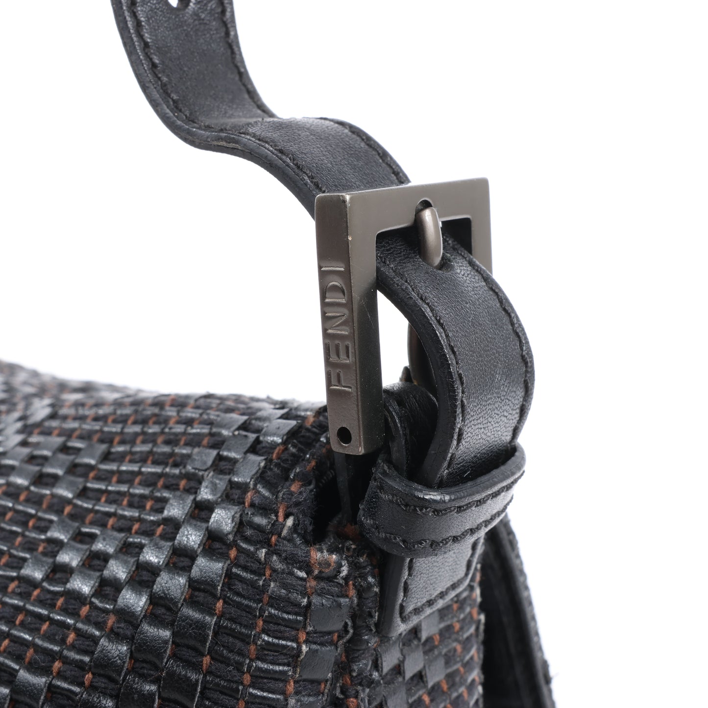 FENDI Zucchino Mamma Baguette Leder Umhängetasche in Schwarz 8BR001