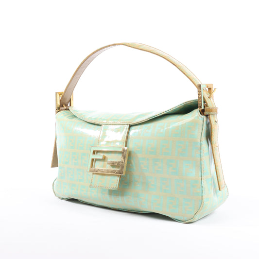 FENDI Baguette Zucchino Coating Canvas Schultertasche in Grün