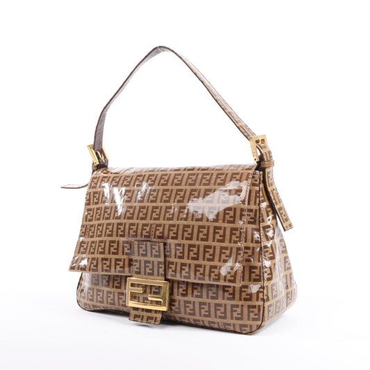 FENDI Zucchino Mamma Baguette Emaille Umhängetasche in Braun 26325