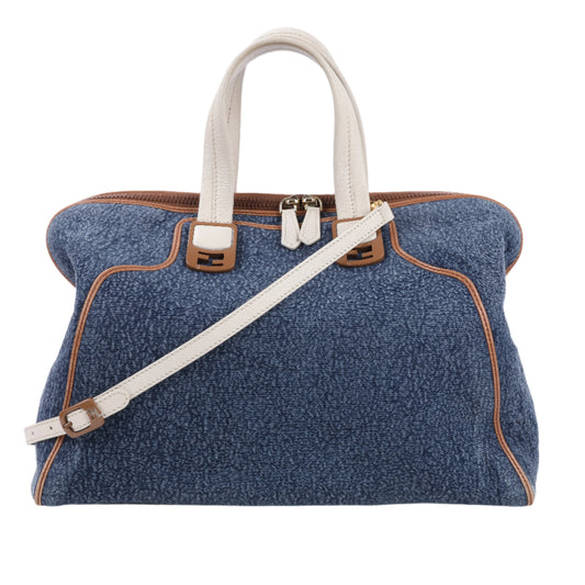 Fendi Chameleon Denim &amp; Leder 2Way Boston Handtasche in Marineblau 8BL110