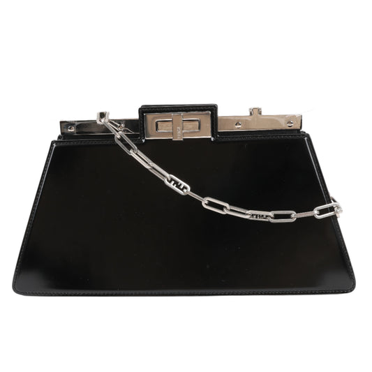 Fendi Peekaboo Cuts Patent Leather Chain Shoulder Bag in Black 8BN340