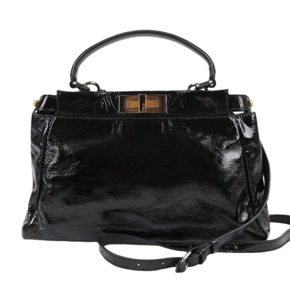 Fendi Peekaboo 2-Wege-Handtasche aus Lackleder in Schwarz 8BN211