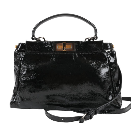 Fendi Peekaboo 2-Wege-Handtasche aus Lackleder in Schwarz 8BN211