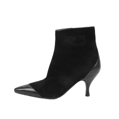 Ferragamo Gancini Leather & Suede Ankle Boots in Black, Size 4.5 US