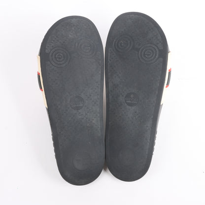 Gucci Pursuit Slides Sandalen, Beige/Schwarz/Rot, Größe 46