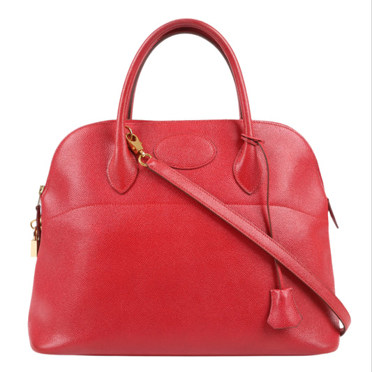 HERMES Bolide 35 Cushbell Rouge vif Gold Metallbeschläge Handtasche ○W:1993