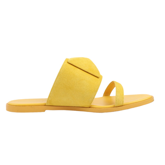 HERMES Kaia Suede Sandals in Yellow Gold, Size 36.5 EU