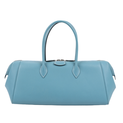 HERMES Paris Bombay 35 Veau Epsom Blue Jean Handtasche mit silbernen Metallbeschlägen □K: 2007