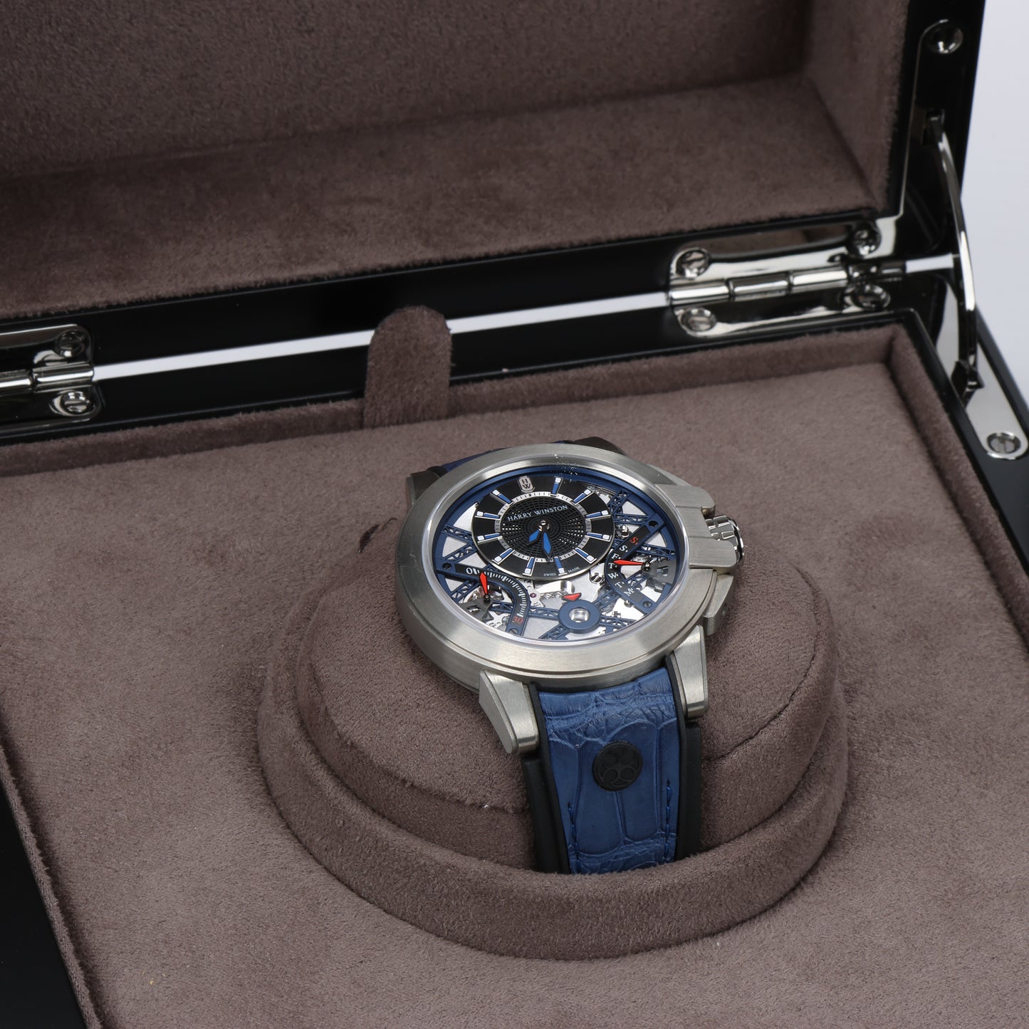 Harry Winston Project Z10 OCEABI42ZZ001 Crocodile leather x Zalium AT Skeleton Dial 42mm Watch