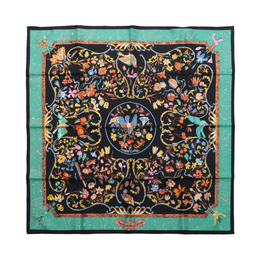 Hermès Carré 90 "PIERRES d' ORIENT et d' OCCIDENT" 100% Silk Scarf in Black x Green