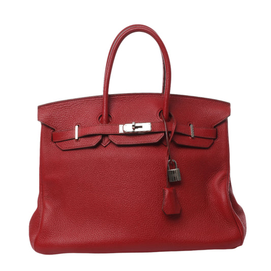 HERMES Birkin 35 Taurillon Clemence Rouge Garance Silberne Metallbeschläge □M: 2009