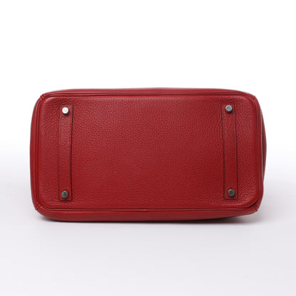 HERMES Birkin 35 Taurillon Clemence Rouge Garance Silberne Metallbeschläge □M: 2009