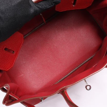 HERMES Birkin 35 Taurillon Clemence Rouge Garance Silberne Metallbeschläge □M: 2009