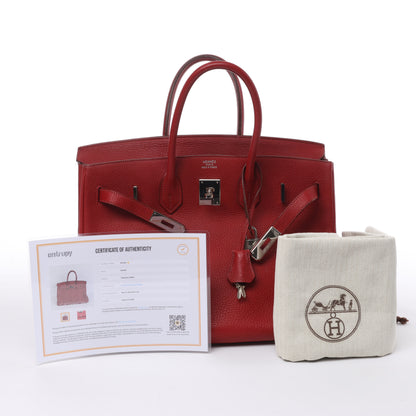 HERMES Birkin 35 Taurillon Clemence Rouge Garance Silberne Metallbeschläge □M: 2009