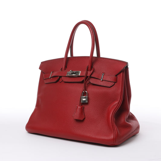 HERMES Birkin 35 Taurillon Clemence Rouge Garance Silberne Metallbeschläge □M: 2009