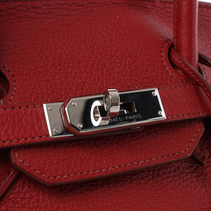 HERMES Birkin 35 Taurillon Clemence Rouge Garance Silberne Metallbeschläge □M: 2009