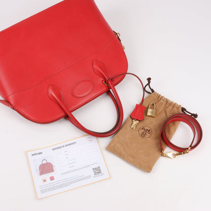 HERMES Bolide 35 Box Leder in Rouge Vif Gold Metallbeschläge ○W:1993