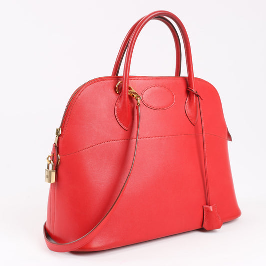 HERMES Bolide 35 Box Leder in Rouge Vif Gold Metallbeschläge ○W:1993