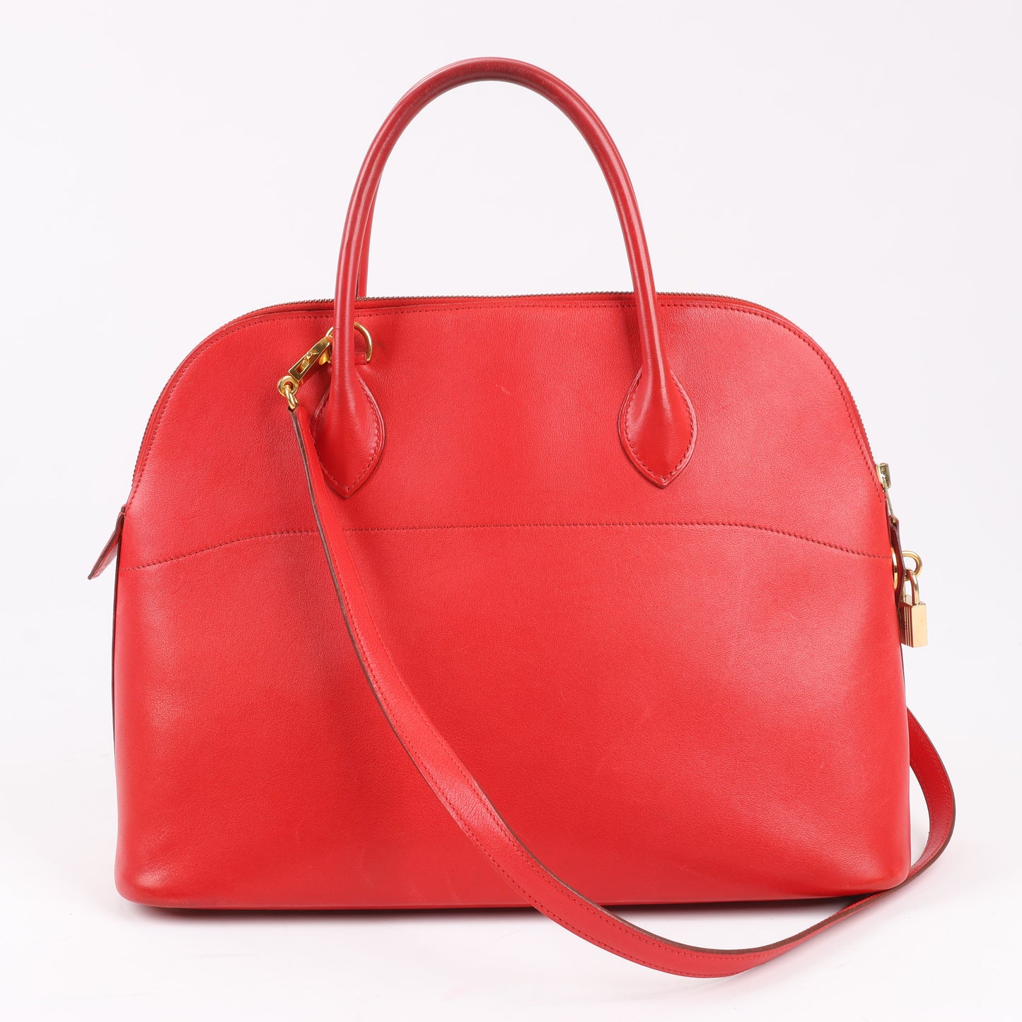 HERMES Bolide 35 Box Leder in Rouge Vif Gold Metallbeschläge ○W:1993