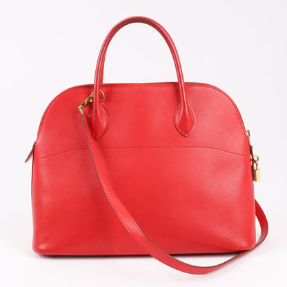 HERMES Bolide 35 Box Leder in Rouge Vif Gold Metallbeschläge ○W:1993