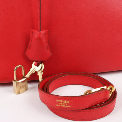 HERMES Bolide 35 Box Leder in Rouge Vif Gold Metallbeschläge ○W:1993