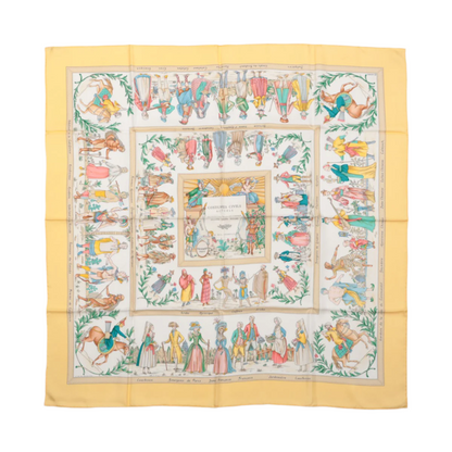 Hermès Carré 90 "COSTUMES CIVILS ACTUELS" 100% Silk Scarf in Beige