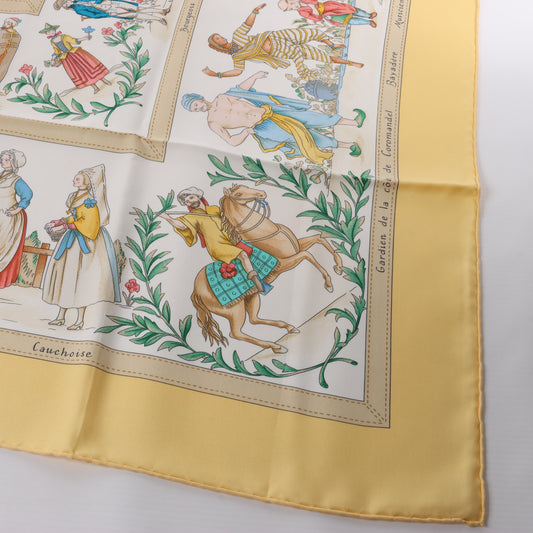Hermès Carré 90 "COSTUMES CIVILS ACTUELS" 100% Silk Scarf in Beige