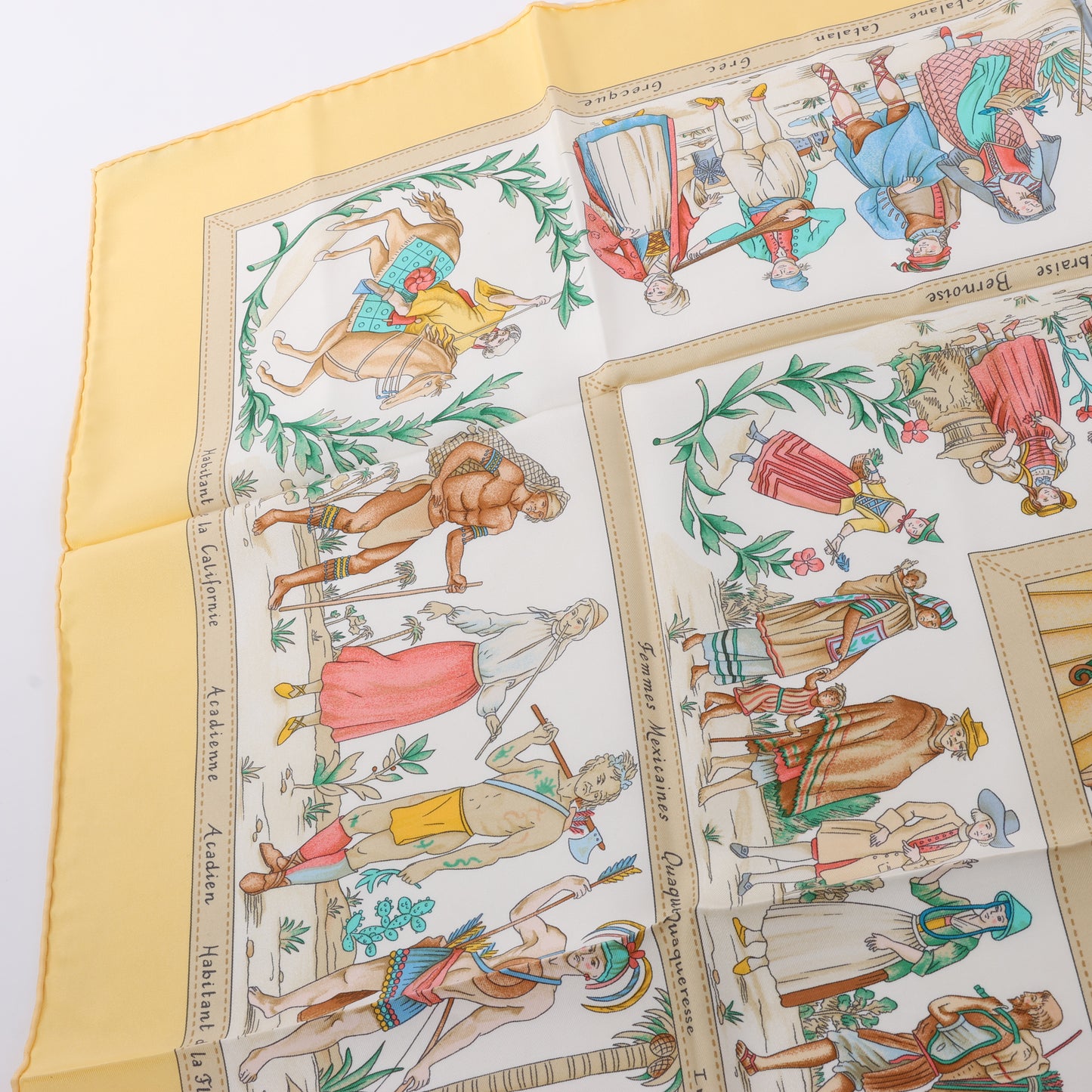 Hermès Carré 90 "COSTUMES CIVILS ACTUELS" 100% Silk Scarf in Beige