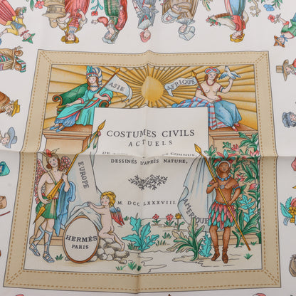 Hermès Carré 90 "COSTUMES CIVILS ACTUELS" 100% Silk Scarf in Beige
