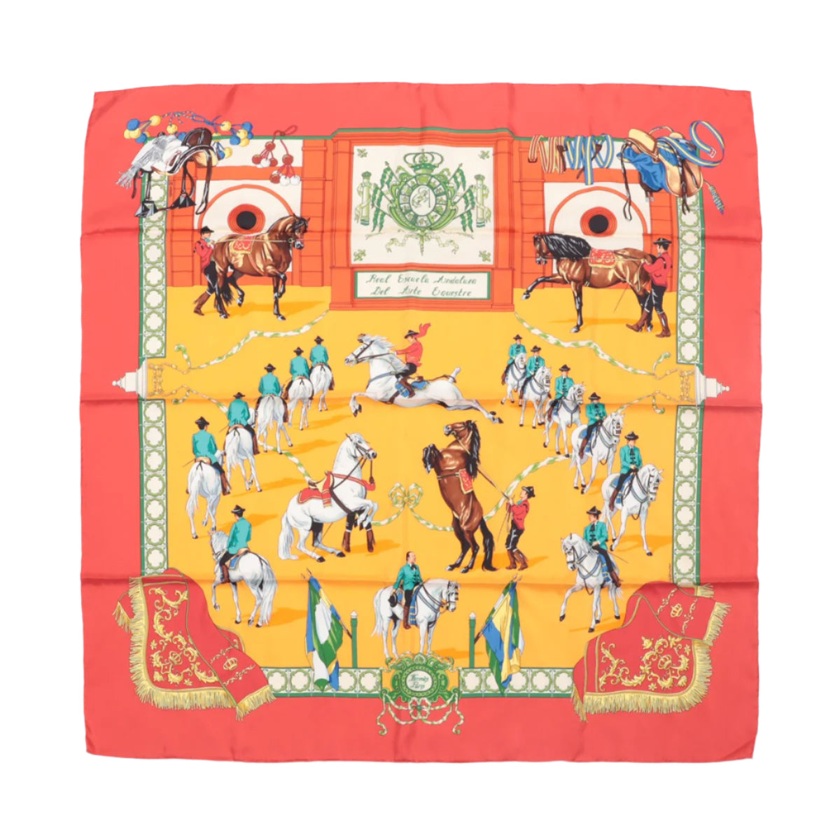 Hermès Carré  90 "Real Escuela Andaluza del Arte" 100% Silk Scarf in Red