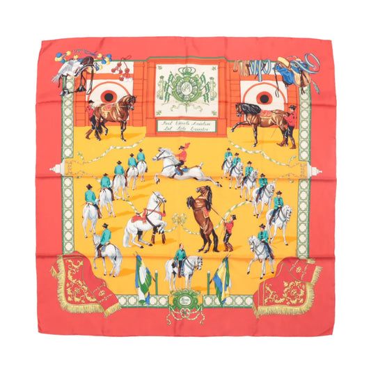 Hermès Carré  90 "Real Escuela Andaluza del Arte" 100% Silk Scarf in Red