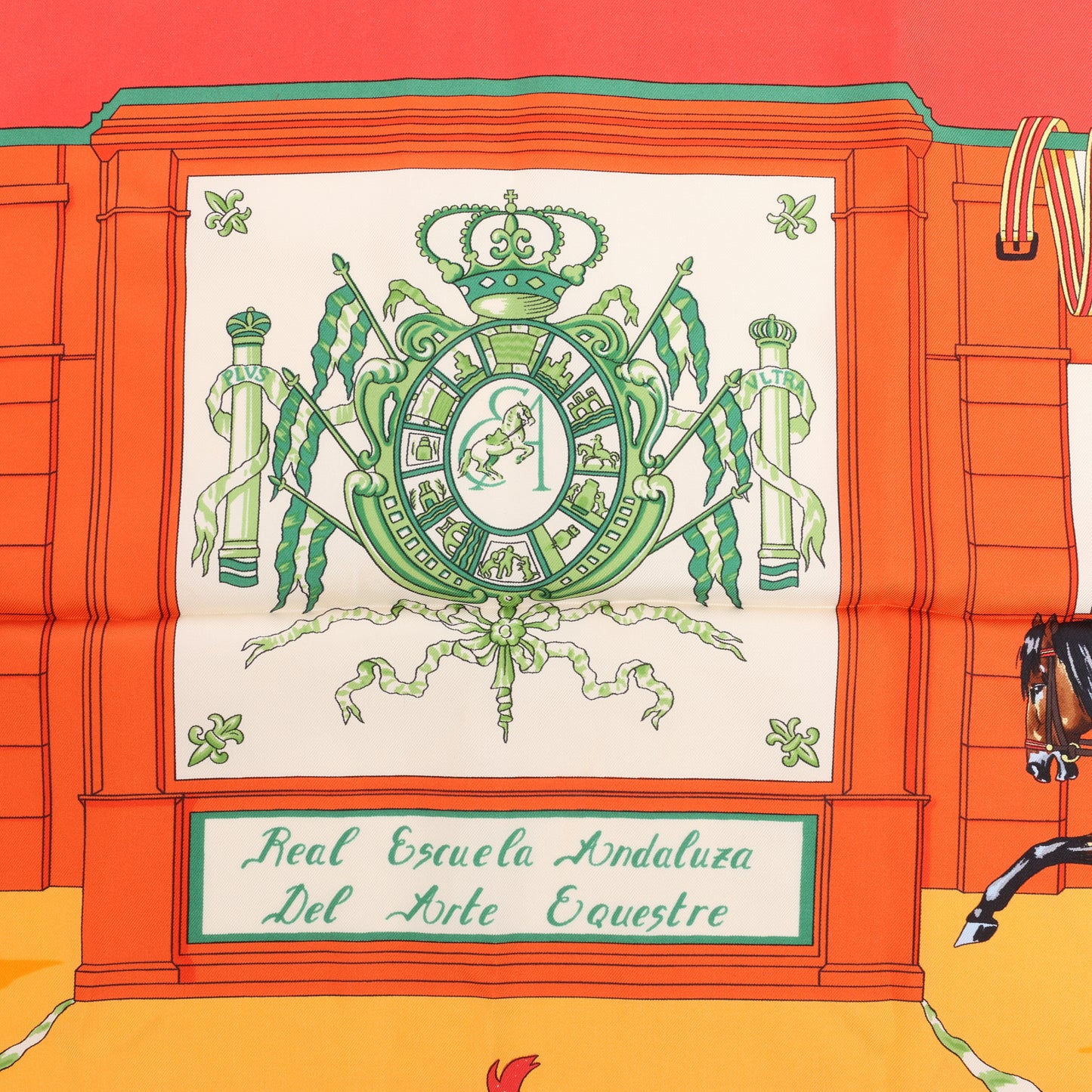Hermès Carré  90 "Real Escuela Andaluza del Arte" 100% Silk Scarf in Red
