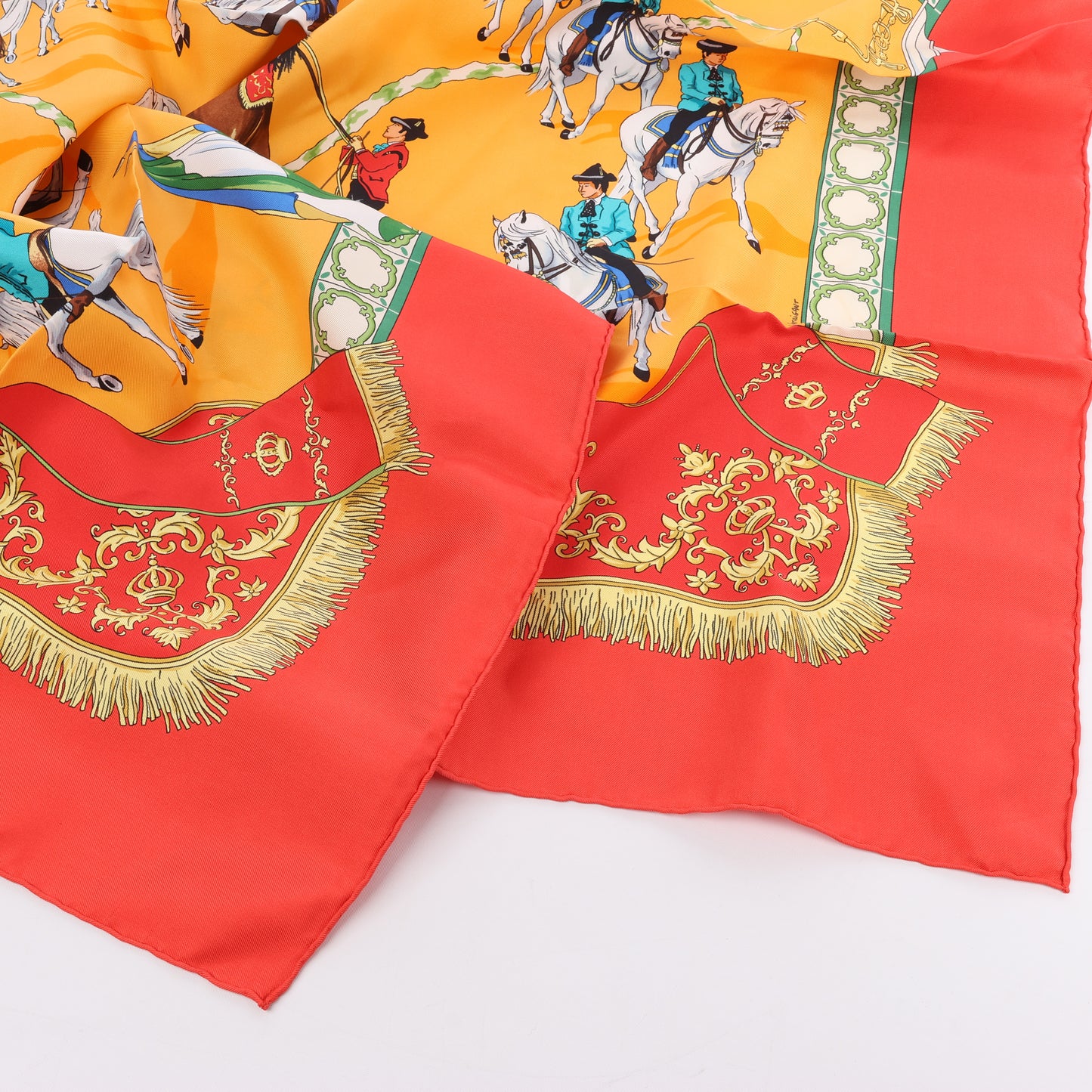 Hermès Carré  90 "Real Escuela Andaluza del Arte" 100% Silk Scarf in Red