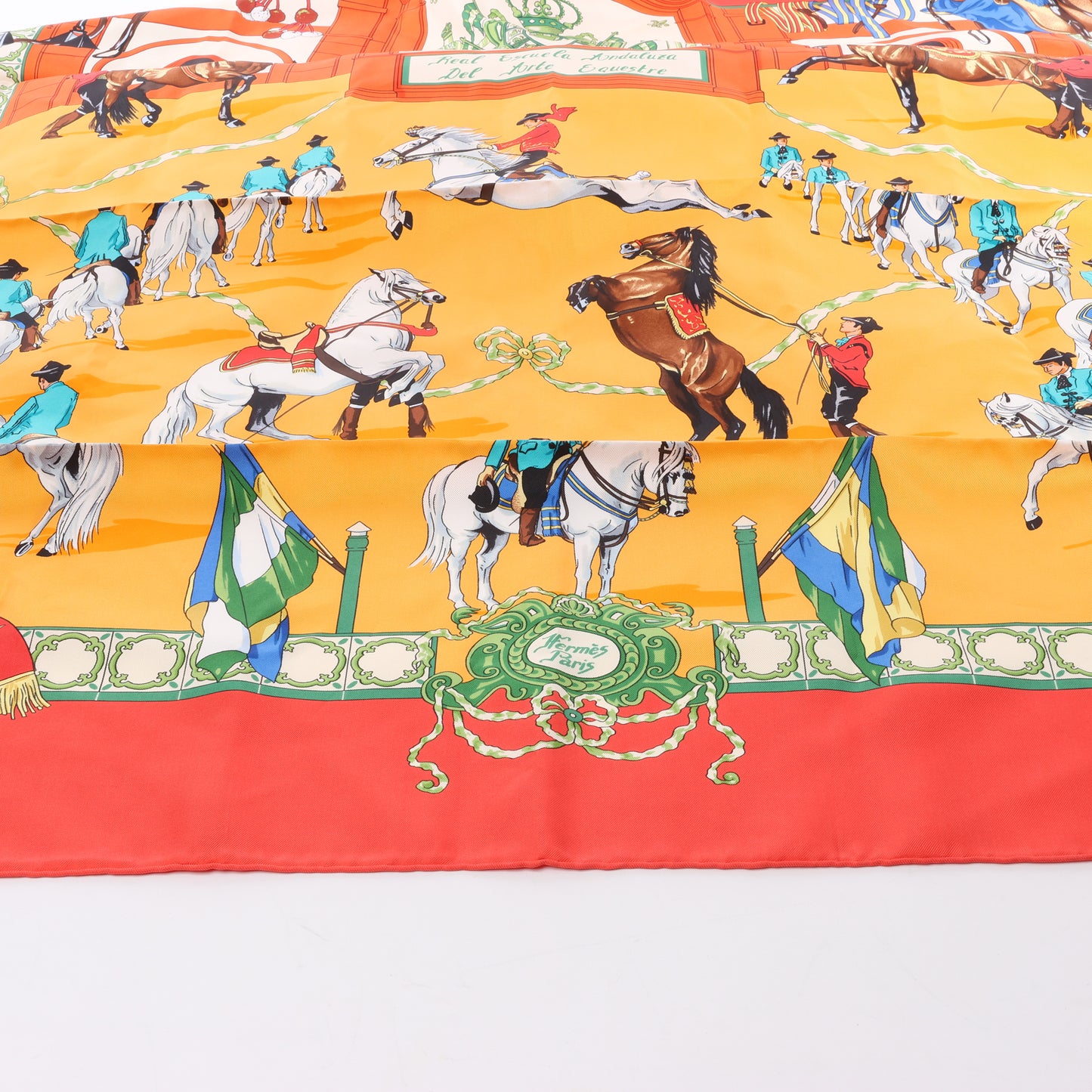 Hermès Carré  90 "Real Escuela Andaluza del Arte" 100% Silk Scarf in Red