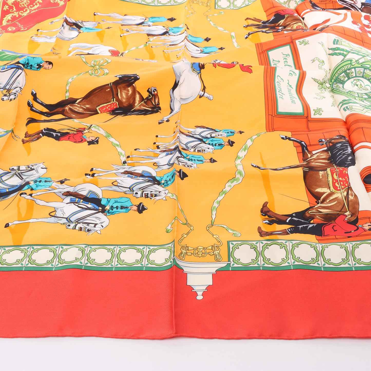 Hermès Carré  90 "Real Escuela Andaluza del Arte" 100% Silk Scarf in Red