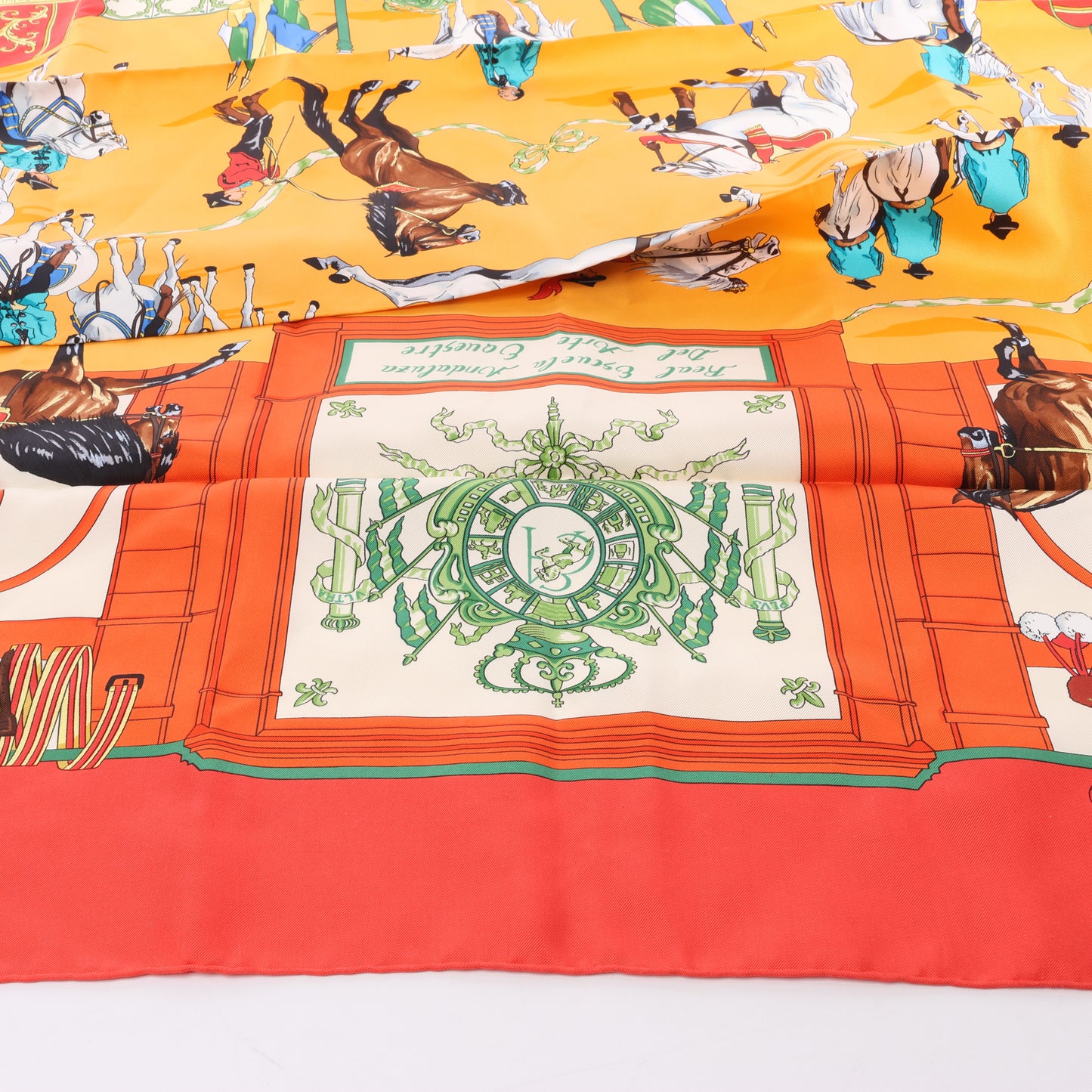Hermès Carré  90 "Real Escuela Andaluza del Arte" 100% Silk Scarf in Red