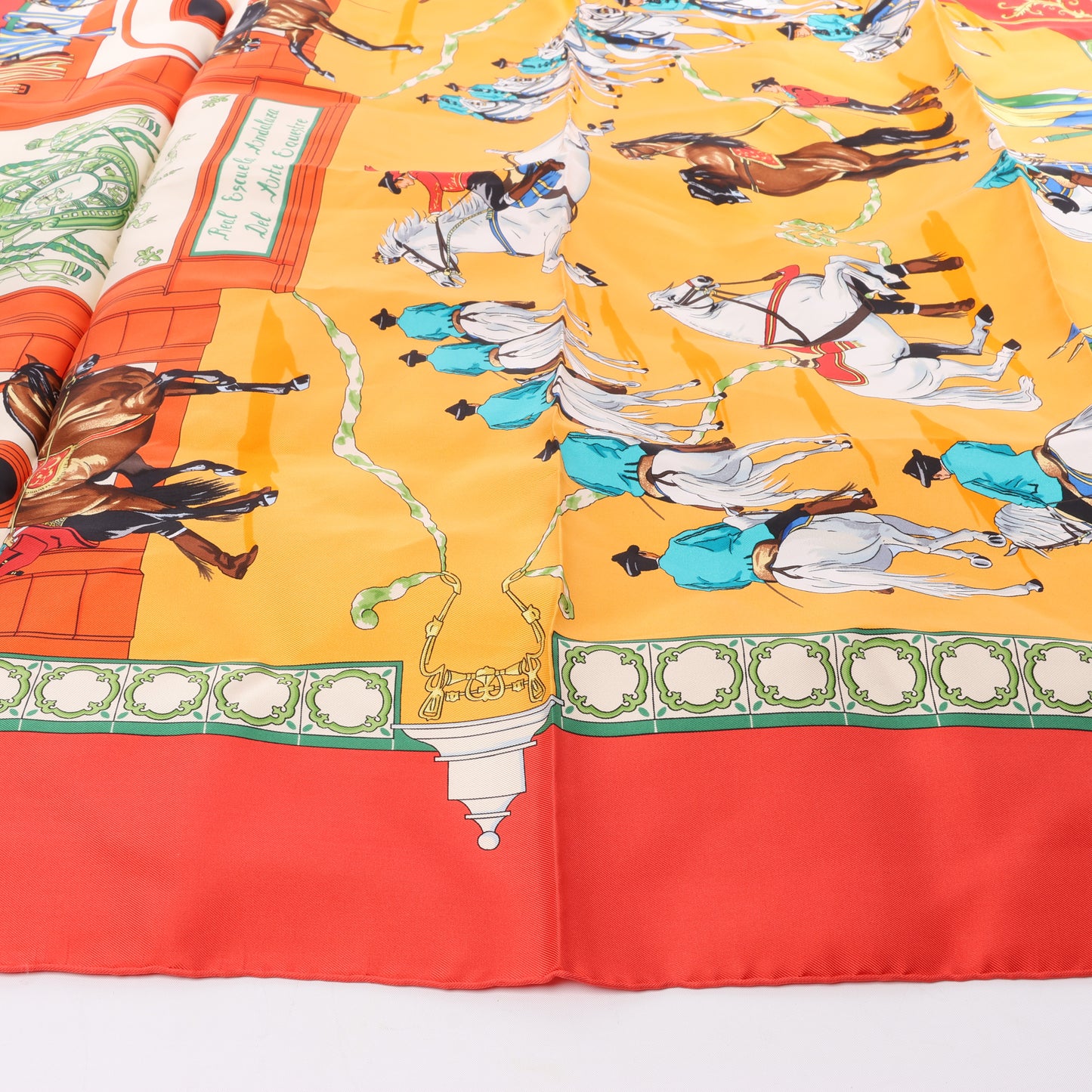 Hermès Carré  90 "Real Escuela Andaluza del Arte" 100% Silk Scarf in Red
