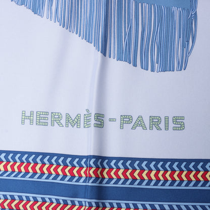 Hermès Carré 90 "Selle des Steppes" 100% Silk Scarf in Blue