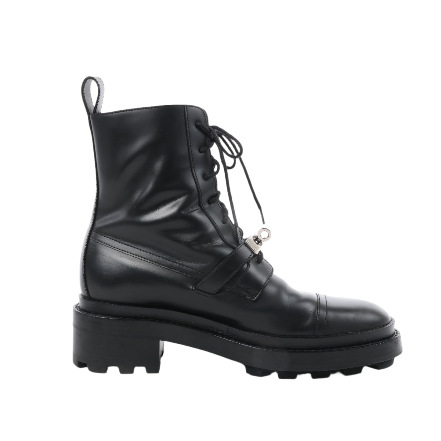 Bottines Hermès Funk en cuir avec garnitures métalliques Kelly, noires, pointure 38,5 EU