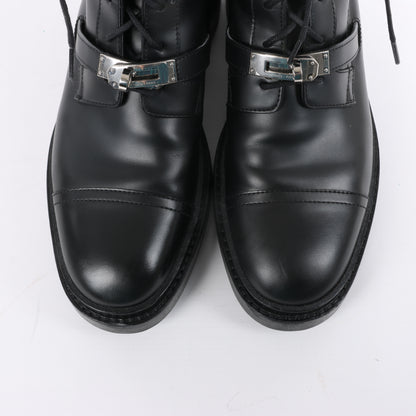 Bottines Hermès Funk en cuir avec garnitures métalliques Kelly, noires, pointure 38,5 EU