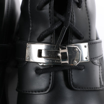 Bottines Hermès Funk en cuir avec garnitures métalliques Kelly, noires, pointure 38,5 EU
