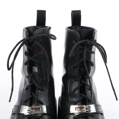 Bottines Hermès Funk en cuir avec garnitures métalliques Kelly, noires, pointure 38,5 EU