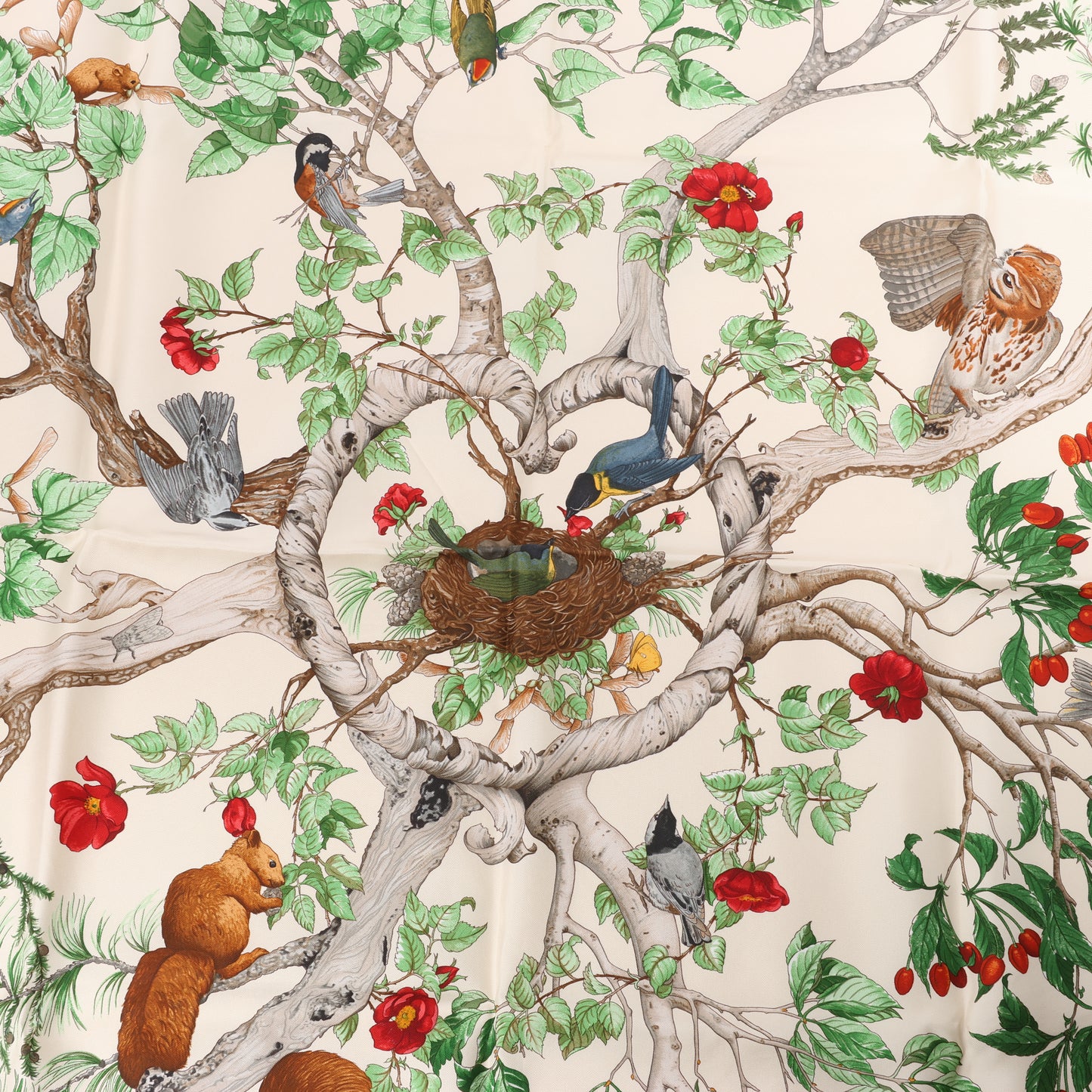 Hermès Carré  90 "AU COEUR DES BOIS" 100% Silk Scarf in Brown