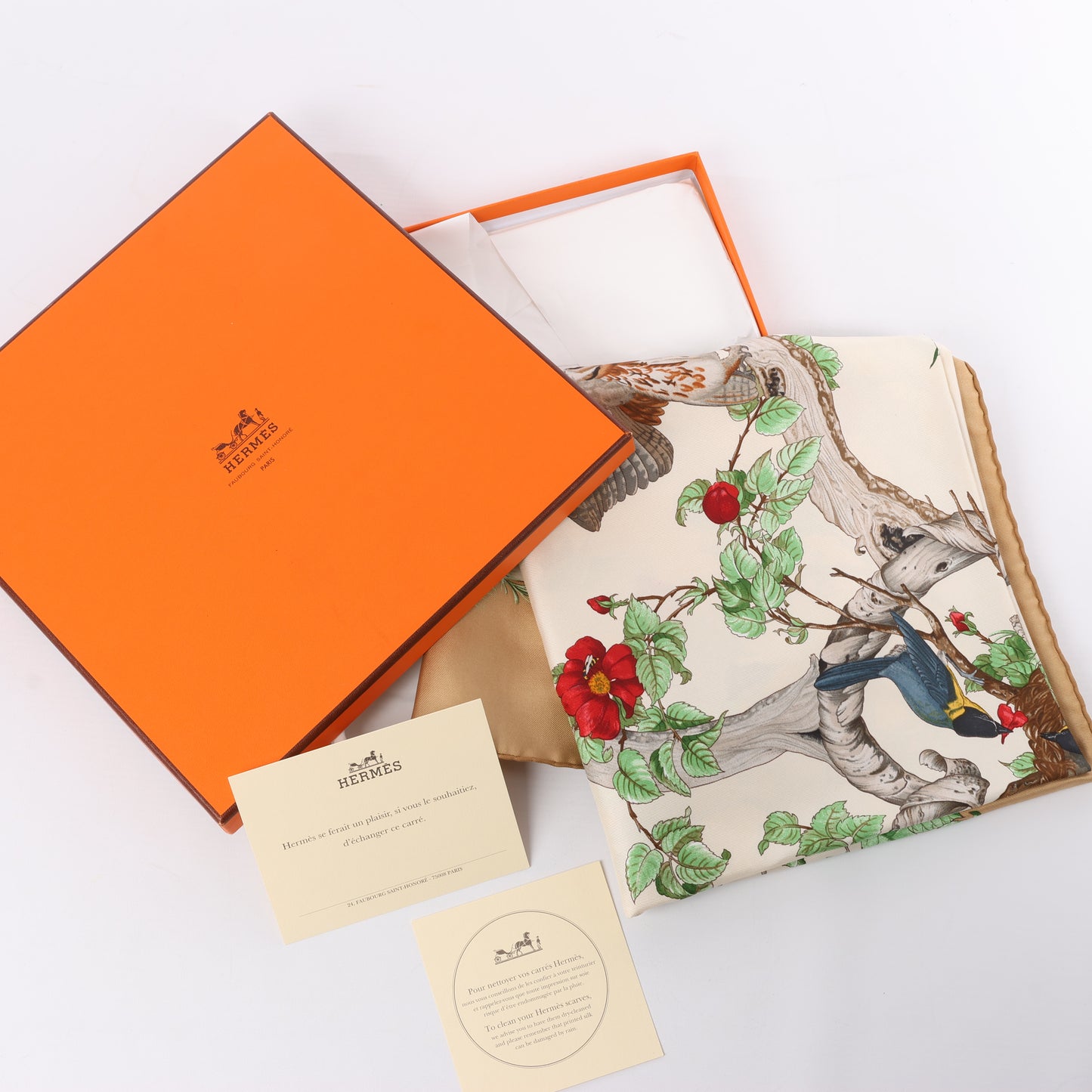 Hermès Carré  90 "AU COEUR DES BOIS" 100% Silk Scarf in Brown