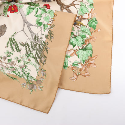 Hermès Carré  90 "AU COEUR DES BOIS" 100% Silk Scarf in Brown