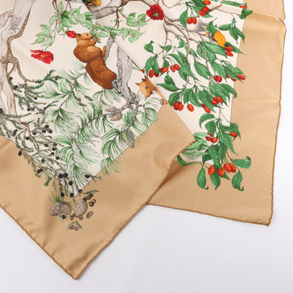 Hermès Carré  90 "AU COEUR DES BOIS" 100% Silk Scarf in Brown