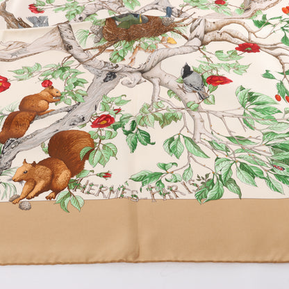 Hermès Carré  90 "AU COEUR DES BOIS" 100% Silk Scarf in Brown