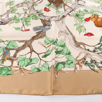 Hermès Carré  90 "AU COEUR DES BOIS" 100% Silk Scarf in Brown