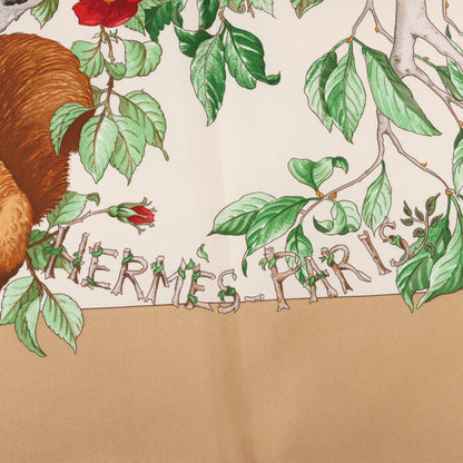 Hermès Carré  90 "AU COEUR DES BOIS" 100% Silk Scarf in Brown